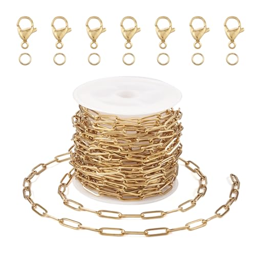 PandaHall Halskette aus 304 Edelstahl, goldene Büroklammer-Gliederketten mit 20 Karabinerverschlüssen, 30 Biegeringe für Schmuckherstellung, 5 m PandaHall Halskette aus 304 Edelstahl, goldene Büroklammer-Gliederketten mit 20 Karabinerverschlüssen, 30 Biegeringe für Schmuckherstellung, 5 m von PH PandaHall