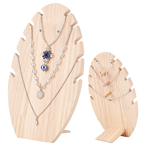 PandaHall Halskettenständer aus Holz, 5 Schlitze Blattform Schmuckhalter Ketten-Organizer Verstellbare Länge Armband Staffelei mit Stiften auf Rückseite für Schmuckausstellungen Heimgeschäft, 1pc von PH PandaHall