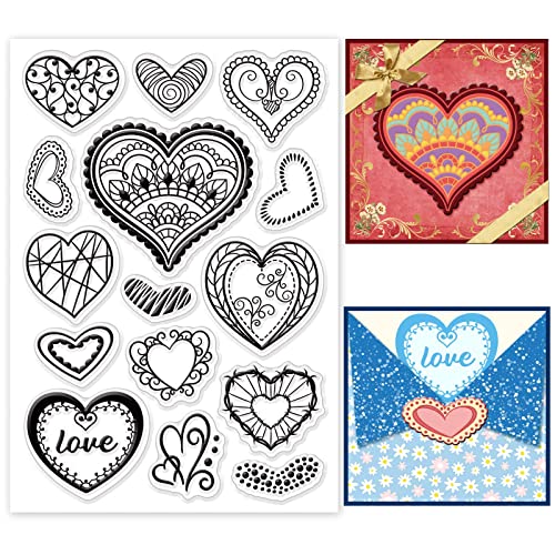 PandaHall Herz Clear Stamps Liebesworte Silikonstempel Valentinstag Liebe Herzen Hintergrund Gummistempel Transparente PVC-Kunststoffstempel Für Scrapbooking DIY-Karten Bastelbedarf von PandaHall