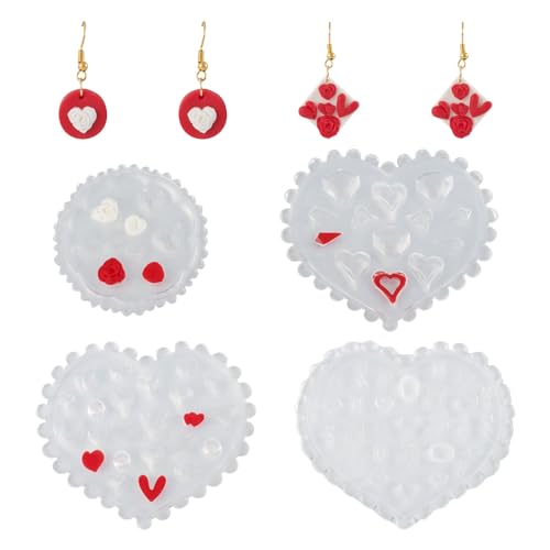 PandaHall Herz-Polymer-Ton-Formen, Rose, Blume, Nagelkunst, Ornament, Silikonformen, Harzgussformen für Epoxidharz, UV-Harz, Schmuckherstellung, 4 Stück von PandaHall