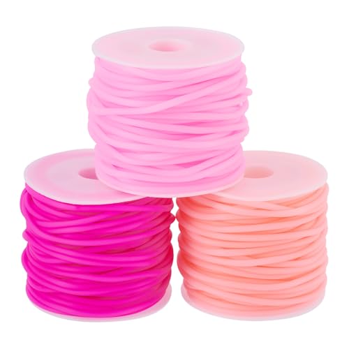 PandaHall Hohlrohr-Gummikordel 2 mm rosa Stichschoner Strickschnüre mit 1 mm Loch für DIY-Armbänder, Halsketten, Handwerk, Schmuckherstellung, 30 m von PandaHall