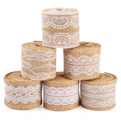 PandaHall Juteband-Rollen mit Spitze, 50–60 mm, Juteband, Bastelband, Sackleinenbänder für Geschenkverpackungen, Basteln, Hochzeit, Weihnachtsdekoration, 6 Rollen PandaHall Juteband-Rollen mit Spitze, 50–60 mm, Juteband, Bastelband, Sackleinenbänder für Geschenkverpackungen, Basteln, Hochzeit, Weihnachtsdekoration, 6 Rollen von PandaHall