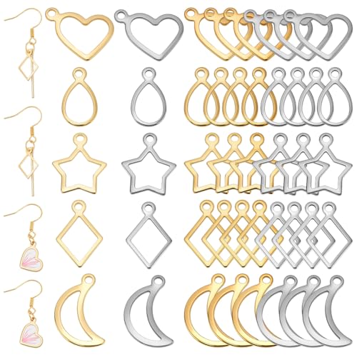 PandaHall Kleine Hohle Rahmen-Anhänger, 100pcs 10 Styles Edelstahl Harz Formen Offene Lünette Anhänger für Halskette Armband Ohrring DIY Handwerk Schmuck Machen PandaHall Kleine Hohle Rahmen-Anhänger, 100pcs 10 Styles Edelstahl Harz Formen Offene Lünette Anhänger für Halskette Armband Ohrring DIY Handwerk Schmuck Machen von PH PandaHall