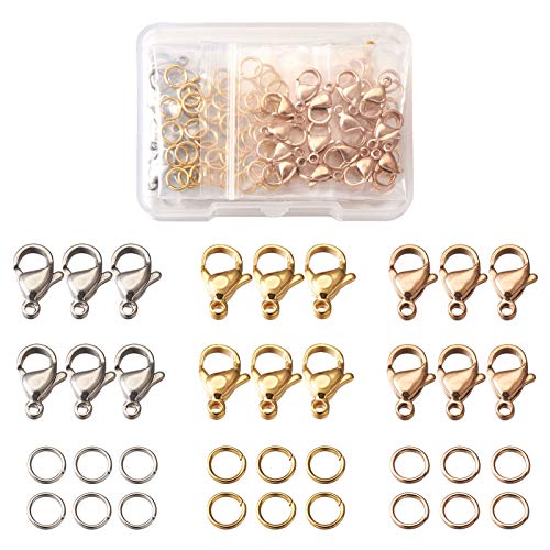 PandaHall Kleine Karabinerverschlüsse aus 304 Edelstahl, 3 Farben, Verschluss mit Metallverschluss mit 180 Binderingen für Halsketten, Armbänder, Schmuckherstellung, 60 Stück PandaHall Kleine Karabinerverschlüsse aus 304 Edelstahl, 3 Farben, Verschluss mit Metallverschluss mit 180 Binderingen für Halsketten, Armbänder, Schmuckherstellung, 60 Stück von PH PandaHall