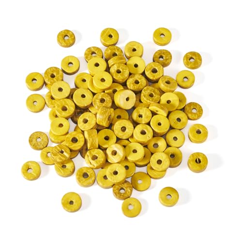 PandaHall Kokosnussschalen-Perlen, goldfarben, flach, rund, Rondelle-Perlen, Scheibe, lose Abstandshalter für Ohrringe, Armbänder, Halsketten, Schmuckherstellung, 100 Stück PandaHall Kokosnussschalen-Perlen, goldfarben, flach, rund, Rondelle-Perlen, Scheibe, lose Abstandshalter für Ohrringe, Armbänder, Halsketten, Schmuckherstellung, 100 Stück von PandaHall