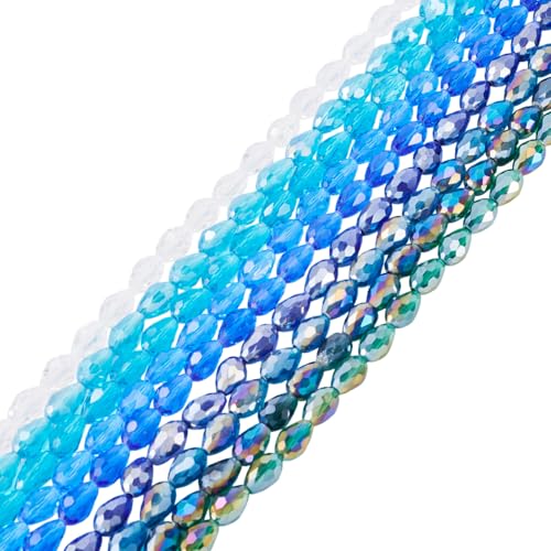PandaHall Kristallperlen in Tropfenform, 9 Stränge, blau, facettiert, Wassertropfen-Perlen für selbstgemachte Halsketten, Armbänder, Ohrringe, Schmuckherstellung von PH PandaHall