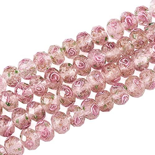 PandaHall Lampwork-Perlen mit Blumenmuster, 10 mm, rosa, facettiert, Gold, Sandglas, lose Abstandshalter, Perlen für Armband, Halskette, Schmuckherstellung, DIY, Basteln, 60 Stück PandaHall Lampwork-Perlen mit Blumenmuster, 10 mm, rosa, facettiert, Gold, Sandglas, lose Abstandshalter, Perlen für Armband, Halskette, Schmuckherstellung, DIY, Basteln, 60 Stück von PH PandaHall
