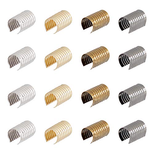 PandaHall Lederseil-Clip, zylindrischer Verschluss, Crimpschnur, Schnur, Lederseilclip für Halsschmuck, Schmuck, Basteln, Basteln, 4 Farben, 200 Stück von PH PandaHall