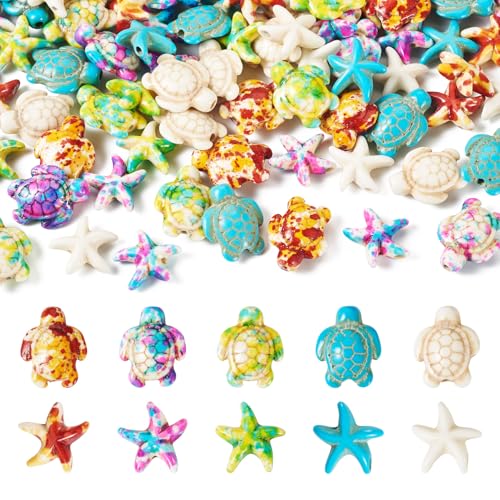 PandaHall Meeresschildkröte, Türkisperlen, Seestern, Schildkröte, lose Edelsteinperlen, Ozean, Meerestierperlen für Armband, Halskette, Ohrringe, Schmuckherstellung, 100 Stück PandaHall Meeresschildkröte, Türkisperlen, Seestern, Schildkröte, lose Edelsteinperlen, Ozean, Meerestierperlen für Armband, Halskette, Ohrringe, Schmuckherstellung, 100 Stück von PandaHall