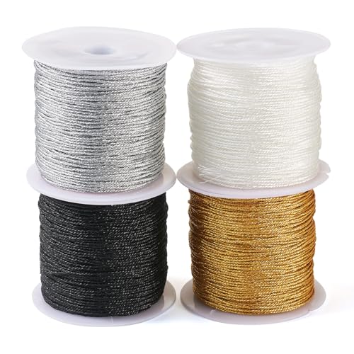 PandaHall Metallic-Kordel, Lametta-Schnur, 0,8 mm, schwarz-weiß, Stickgarn, Weihnachtsdeko-Seil für Tatting, Quilten, Freundschaftsarmband, Schmuckherstellung, 4 Rollen PandaHall Metallic-Kordel, Lametta-Schnur, 0,8 mm, schwarz-weiß, Stickgarn, Weihnachtsdeko-Seil für Tatting, Quilten, Freundschaftsarmband, Schmuckherstellung, 4 Rollen von PH PandaHall