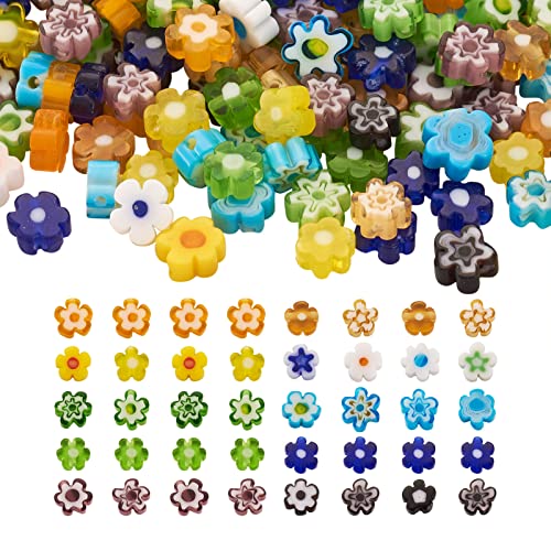 PandaHall Millefiori Lampwork Glasperlen, 10 Farben, Blumen-Glasperlen, Abstandshalter, lose Perlen für Armbänder, Halsketten, Ohrringe, Schmuckherstellung, Loch: 1 mm, 300 Stück von PH PandaHall