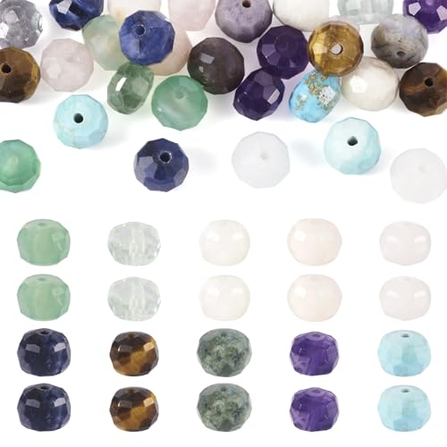 PandaHall Natürliche Edelsteinperlen, facettierte Rondelle, lose Kristallsteinperlen für selbstgemachte Armbänder, Halsketten, Ohrringe, Schmuckherstellung, 40 Stück von PandaHall