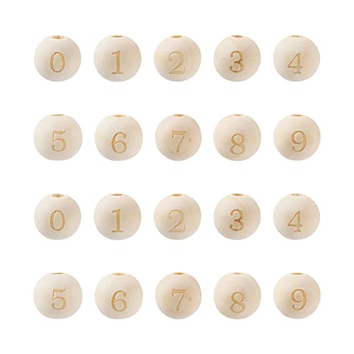PandaHall Natürliche Holzperlen mit Zahlen, 15–16 mm, großes Loch, unbehandelt, lose Perlen für Bastelarbeiten, Makramee, Halskette, Schmuckherstellung, antikweiß, 100 Stück von PandaHall