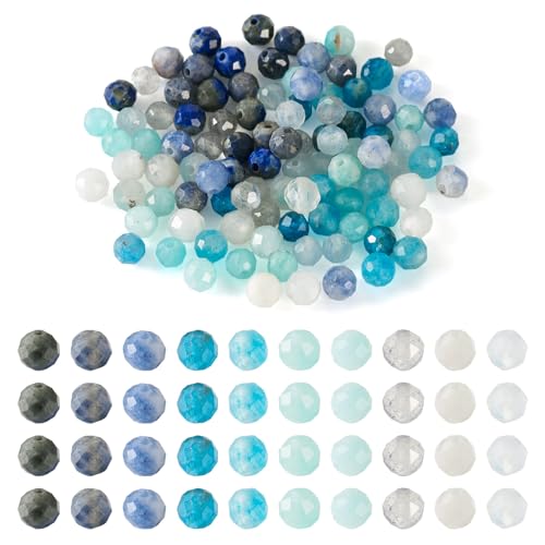 PandaHall Natürliche gemischte Edelsteinperlen, 3 mm, facettierte, runde Edelsteinperlen, lose Kristallsteinperlen für DIY-Armbänder, Halsketten, Ohrringe, Schmuckherstellung, 100 Stück von PH PandaHall