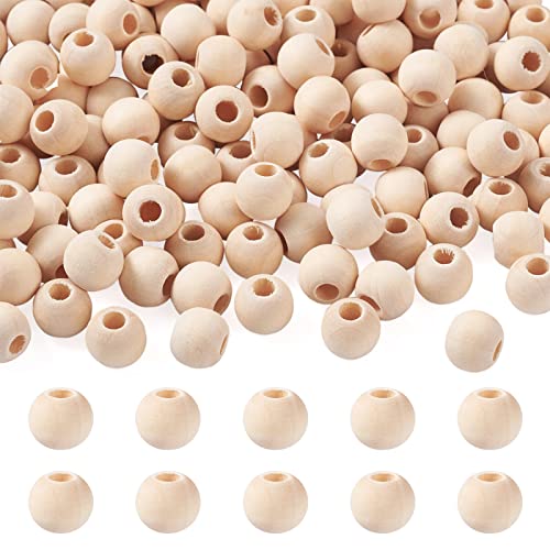 PandaHall Natürliche runde Holzperlen großes Loch unlackierte Holzkugel-Abstandshalter lose Perlen mit 4mm Loch für Handwerk DIY handgefertigte Dekoration, Schmuckherstellung, antikweiß, 200 Stück von PH PandaHall