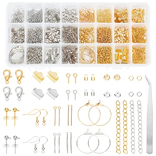 PandaHall 1480-teiliges Ohrringe Selber Machen Set Ohrringherstellungsset mit Ohrringhaken Ohrringzubehör Ohrringrückseiten Ohrringstiften Biegeringen Schmuck Creation Kit für die Schmuckherstellung von PH PandaHall