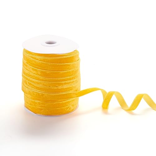 PandaHall Samtband, ca. 45 m, 10 mm breit, zum Verpacken von Geschenken, Haarschleifen, Clips, Nähen, Hochzeitsdekoration (gelb) von PandaHall