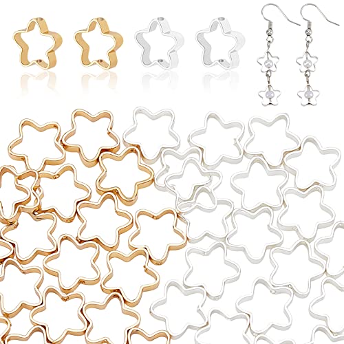 PH PandaHall Star Bead Rahmen 40 x Hohler Stern Charms 9.5 mm Goldene Metallglieder Doppellochrahmen Silber Offene Anschlüsse Passend Für 6 mm Perlen Für Halskette Armband Ohrring Schmuckherstellung von PH PandaHall