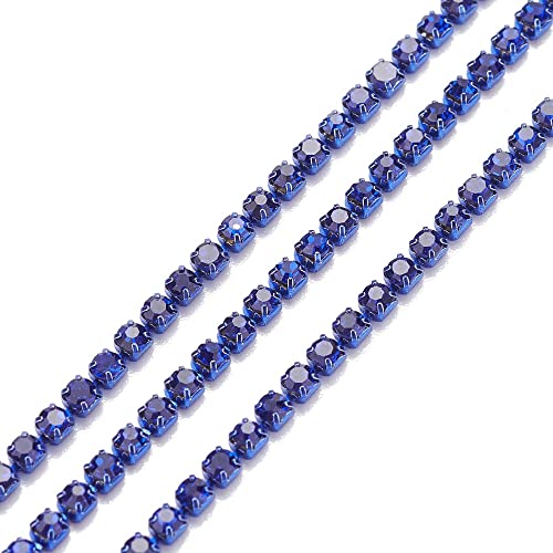 PandaHall Strass-Ketten aus blauem Messing, mit blauem Boden, für Schmuck, Handwerk, Kleidung, Kuchen, Vase, Dekoration, 1,5 m, 2 mm von PH PandaHall