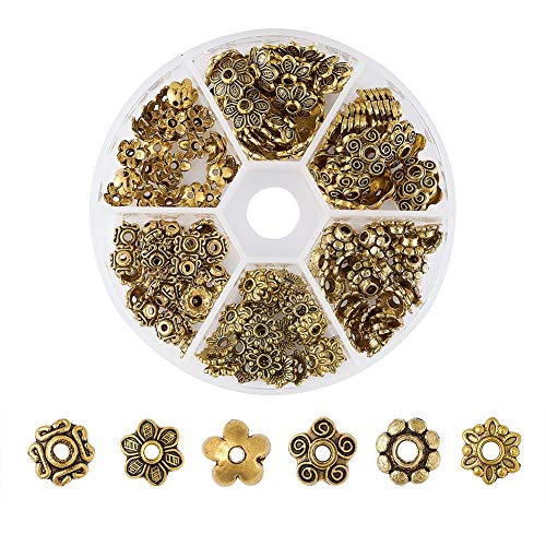PandaHall Über 180 teile/schachtel Antike Goldene Blume Perlenkappen 6 Arten Bleifrei & Kadmiumfrei Schmuck Machen Endkappen von PH PandaHall