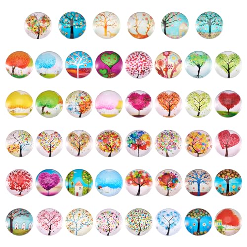 PandaHall Über 50 teile/schachtel Baum des Lebens Gedruckt Halbrunde Glascabochons Mit Flacher Rückseite 1 Zoll (25mm) für Schmuckherstellung von PH PandaHall