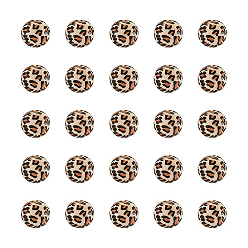 PandaHall bedruckte runde Holzperlen mit Leopardenmuster, 13 x 12 mm, großes Loch, Abstandshalter aus Naturholz, lose Perlen für Makramee-Handwerk, DIY-Schmuckherstellung, Loch: 3 mm, 50 Stück von PH PandaHall