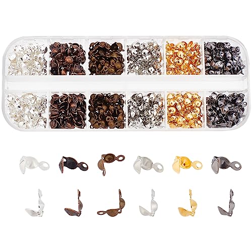 PandaHall ca. 600 Stück 6-farbige Perlenspitzen-Knotenabdeckungen, 8 x 4 mm Metall, offene, klappbare Perlenspitzen-Knotenabdeckungen, Endkappen für die Schmuckherstellung, von PH PandaHall