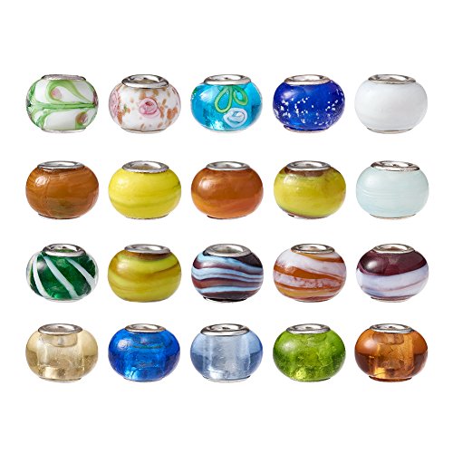 PandaHall Europäische Glasperlen Mit Großem Loch, Perlen Mit Messingdoppelkernen für Schlangenketten-Charm-Armbänder, 100 Stück PandaHall Europäische Glasperlen Mit Großem Loch, Perlen Mit Messingdoppelkernen für Schlangenketten-Charm-Armbänder, 100 Stück von PH PandaHall