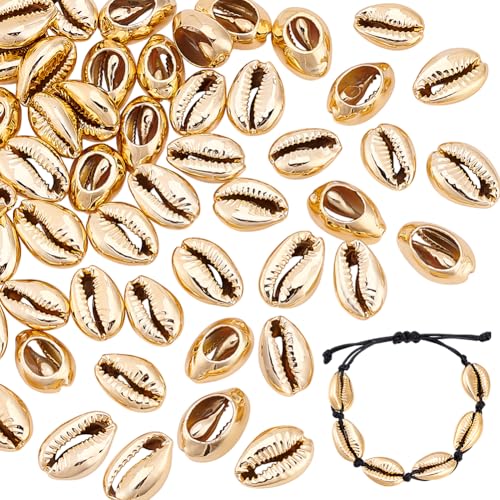 PandaHall 50pcs Helles Gold Galvanisierte Muschelperlen Cowrie Muscheln zum basteln Muschelperlen Kaurimuscheln für das Basteln, Heimtextilien, Strandparty, 15~20mm lang von PandaHall