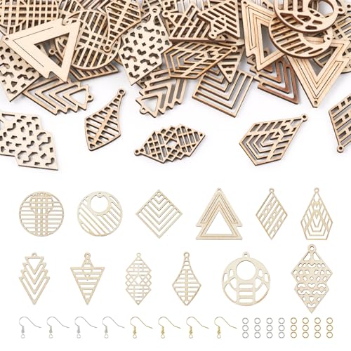 PandaHall unlackierte Holzohrring-Anhänger, blanko, baumelnde Ohrringe, Holzanhänger, hohl, filigrane Geometrie, Holzanhänger für Boho-Ohrringe, Schmuckherstellung, 48 Stück PandaHall unlackierte Holzohrring-Anhänger, blanko, baumelnde Ohrringe, Holzanhänger, hohl, filigrane Geometrie, Holzanhänger für Boho-Ohrringe, Schmuckherstellung, 48 Stück von PH PandaHall