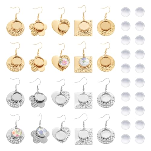 Pandahall 10 Paar Ohrringrohlinge Anhänger Tablett Silber Gold Edelstahl Ohrring Lünette Einstellungen Cabochon Basis Tabletts Herz Runde Blume Quadratische Ohrringrohlinge für Schmuck DIY Handwerk von PH PandaHall
