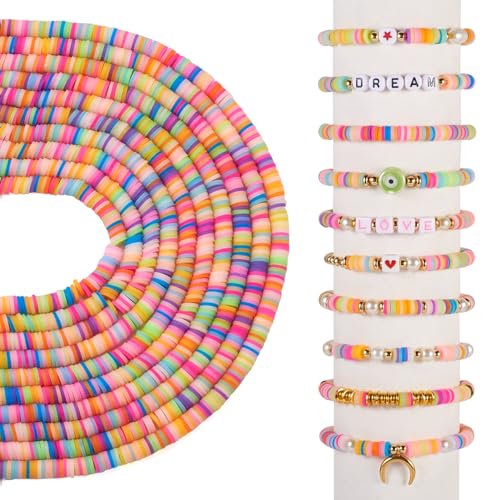 Pandahall 10 Stränge, Bonbonfarben, flache runde Scheibenperlen für Armbänder, Halsketten, Ohrringe, 6 mm Polymer-Ton, Heishi-Perlen Pandahall 10 Stränge, Bonbonfarben, flache runde Scheibenperlen für Armbänder, Halsketten, Ohrringe, 6 mm Polymer-Ton, Heishi-Perlen von PH PandaHall
