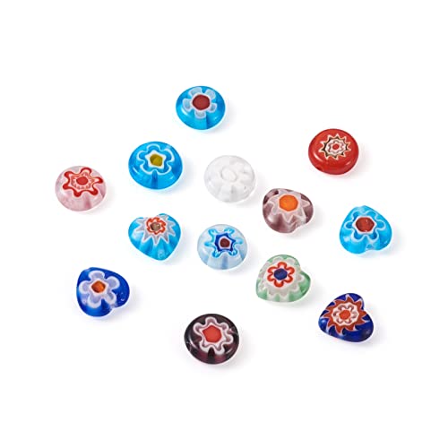 Pandahall 130 Stück/Box gemischte flache runde Herz-Blumenmuster Millefiori Glas lose Perlen Abstandshalter Charms für Schmuckherstellung Findings Armband Halskette Perlenzubehör von PH PandaHall