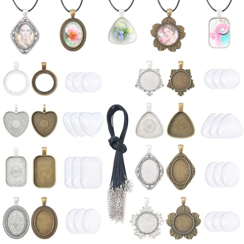Pandahall 16 Stück Lünette Anhänger Tabletts Oval Herz Blume Rohlinge Tabletts Charms mit Glas Cabochons Verstellbare Halskette Schnur für Foto Schmuckherstellung Pandahall 16 Stück Lünette Anhänger Tabletts Oval Herz Blume Rohlinge Tabletts Charms mit Glas Cabochons Verstellbare Halskette Schnur für Foto Schmuckherstellung von PH PandaHall