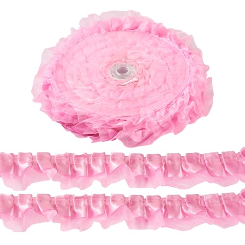 Pandahall 20 Meter 2-lagige Rüschen-Organza-Spitzenborte, plissiert, Satin-Spitzenrand, 4,8 cm, geraffte Einfassungen zum Nähen von Kleidung, Applikation, Hochzeit, Party, Dekoration (Perlrosa) von pandahall