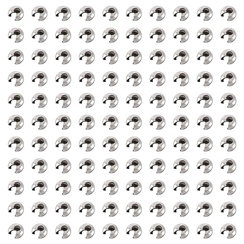 Pandahall 200 Stück Edelstahl Quetschperlen Abdeckungen Knoten 4,5 x 2 mm halbrunde Crimpabdeckung Klemmspitzen Knoten Abdeckung Findings für Schmuckherstellung von PH PandaHall
