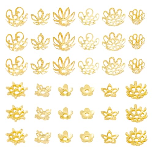 Pandahall 255 Stück Blume goldene Perlenkappen Metall Hohlblumen Spacer Perlen überzogen Eisen Filigrane Perlen Endkappen für DIY Armbänder Halskette Schmuckherstellung von PH PandaHall