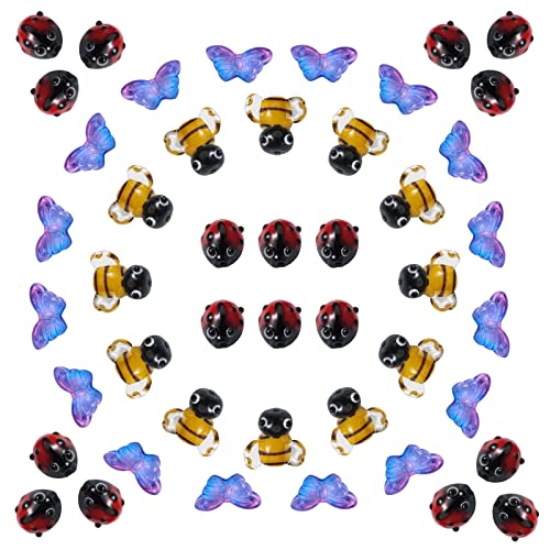 Pandahall 50 Stück/Box Biene, Marienkäfer-Form, handgefertigt, Lampwork-Perlen, Schmetterling, transparente Glasperle, niedliches Tier, lose Abstandshalter für Schmuckherstellung, Armband-Zubehör von PH PandaHall