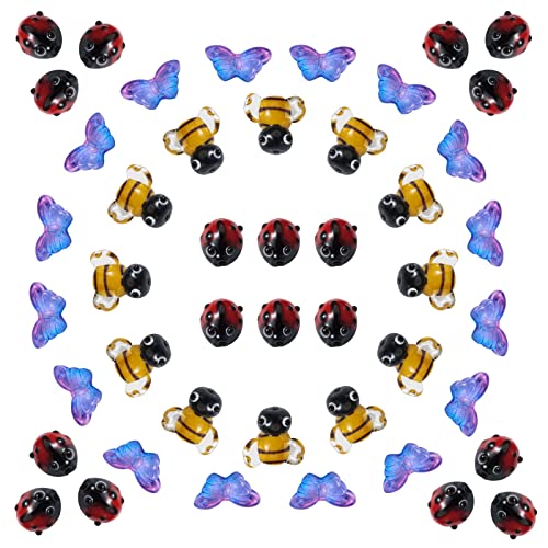 Pandahall Glasperlen, Biene, Marienkäferform, handgefertigt, Schmetterling, transparente Glasperlen, niedliches Tier, lose Abstandshalter für Schmuckherstellung, Armband, Zubehör, 50 Stück von PH PandaHall