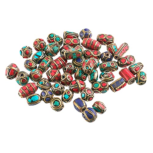 Pandahall 50PCS gemischte antike goldene handgemachte Perlen im tibetischen Stil, Messing mit Nachahmung Koralle und Türkis von PH PandaHall