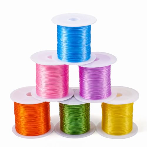 Pandahall 6 Rollen bunte, elastische Kristallschnur, Perlenschnur, 0,7 mm, flache, starke Stretch-Linie, Faden für Halsketten, Armbänder, Schmuckherstellung von pandahall