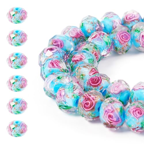 Pandahall 60 Stück Himmelblaue Rosenblüten, Lampwork-Perlen, Millefiori-Blumen-Glasperlen, Kristallperlen, Goldsand, Lampwork-Perlen für Armband, Halskette, Handwerk, Schmuckherstellung Pandahall 60 Stück Himmelblaue Rosenblüten, Lampwork-Perlen, Millefiori-Blumen-Glasperlen, Kristallperlen, Goldsand, Lampwork-Perlen für Armband, Halskette, Handwerk, Schmuckherstellung von PH PandaHall