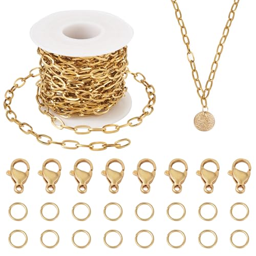 Pandahall Büroklammer-Kette, 18 Karat vergoldet, Edelstahl-Ketten, 10 x 5 x 1 mm, klobige Büroklammer-Kette, Gliederrolle mit Karabinerverschlüssen, Biegeringe für selbstgemachte Halsketten, Pandahall Büroklammer-Kette, 18 Karat vergoldet, Edelstahl-Ketten, 10 x 5 x 1 mm, klobige Büroklammer-Kette, Gliederrolle mit Karabinerverschlüssen, Biegeringe für selbstgemachte Halsketten, von PH PandaHall