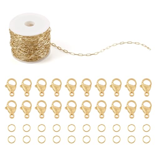 Pandahall Büroklammerketten, 14 Karat vergoldet, Messing, flach, oval, Büroklammer-Halskette, Ketten, Bulk mit Karabinerverschlüssen, Biegeringe für DIY-Schmuckherstellung, 5,6 m Pandahall Büroklammerketten, 14 Karat vergoldet, Messing, flach, oval, Büroklammer-Halskette, Ketten, Bulk mit Karabinerverschlüssen, Biegeringe für DIY-Schmuckherstellung, 5,6 m von PH PandaHall