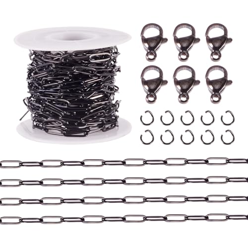 Pandahall Büroklammerketten aus Edelstahl, ovale Glieder, Metallketten mit Biegeringen, Karabinerverschlüssen für DIY-Armbänder, Halsketten, Schmuckherstellung, Schwarz, 12 x 4 x 1 mm, 16,4 m von PH PandaHall