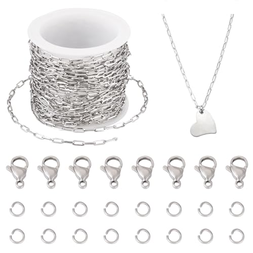 Pandahall Büroklammerketten aus Edelstahl, strukturiert, flach, oval, mit Biegeringen, Karabinerverschlüssen für selbstgemachte Schmuckherstellung, Halskette, 5 m, 6 x 2,5 x 0,6 mm Pandahall Büroklammerketten aus Edelstahl, strukturiert, flach, oval, mit Biegeringen, Karabinerverschlüssen für selbstgemachte Schmuckherstellung, Halskette, 5 m, 6 x 2,5 x 0,6 mm von PH PandaHall