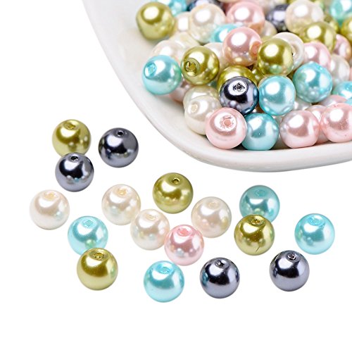 PandaHall Mischung aus Perlen Glas Perlmutt Perleffekt Rosado, Melange 8mm gemischte Farbe 12 von PH PandaHall