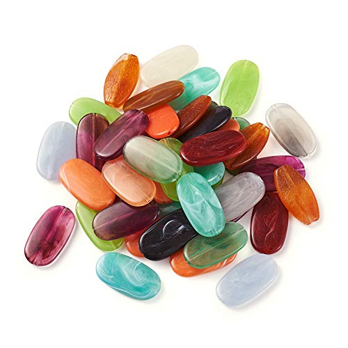 Pandahall Flache ovale Edelstein-Acrylperlen, 29 x 16 x 4 mm, gemischte Farben, lose Abstandshalter, Perlen für DIY-Schmuckherstellung, 50 Stück von PH PandaHall