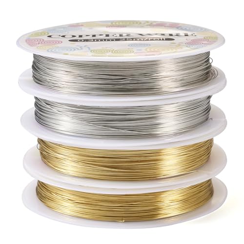 Pandahall Kupferdraht, anlaufgeschützt, 26/28 Gauge, Basteldraht, 2 Farben, biegbarer Metalldraht, Wickeldraht für Bastelbedarf, goldfarben und silberfarben, 4 Rollen Pandahall Kupferdraht, anlaufgeschützt, 26/28 Gauge, Basteldraht, 2 Farben, biegbarer Metalldraht, Wickeldraht für Bastelbedarf, goldfarben und silberfarben, 4 Rollen von pandahall
