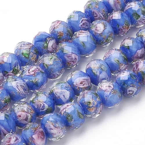 Pandahall Millefiori-Glasperlen mit blauen Rosen, Kristallperlen, Goldsand, Lampwork-Perlen für Armband, Halskette, Handwerk, Schmuckherstellung, 60 Stück Pandahall Millefiori-Glasperlen mit blauen Rosen, Kristallperlen, Goldsand, Lampwork-Perlen für Armband, Halskette, Handwerk, Schmuckherstellung, 60 Stück von PH PandaHall
